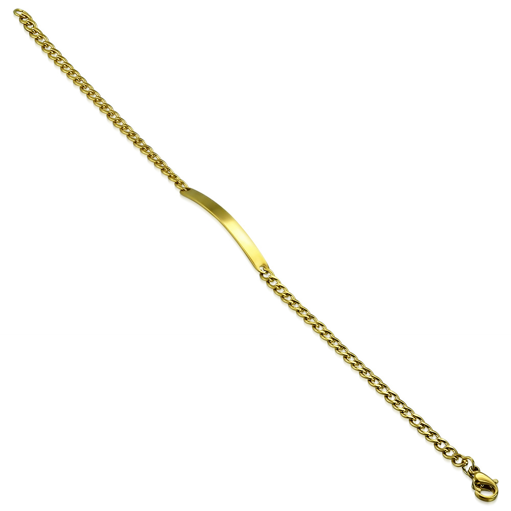 Náramok z chirurgickej ocele, pozlátený - kubánsky vzor s platničkou, dlžka 19 cm, šírka 3 mm