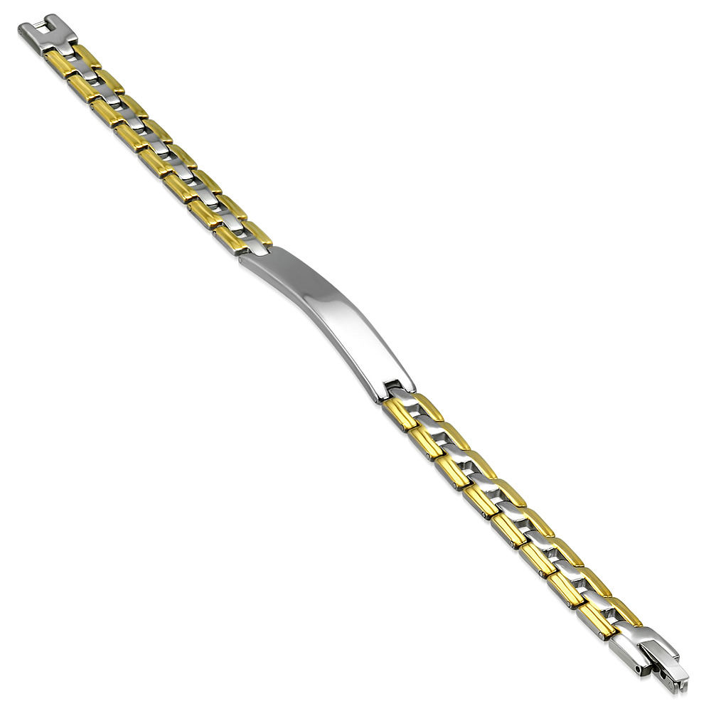 Náramok z dvojfarebnej chirurgickej ocele, s platničkou, dlžka 20 cm, šírka 8 mm