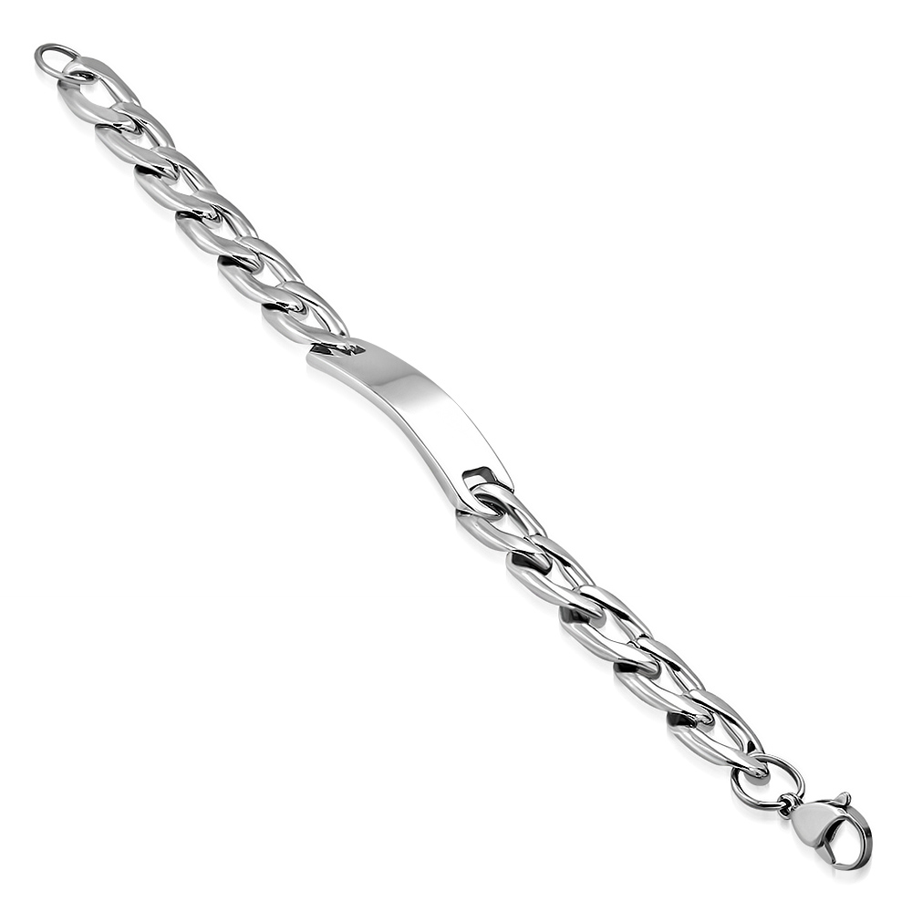 Náramok z chirurgickej ocele - kubánsky vzor s platničkou, dlžka 22 cm, šírka 13 mm