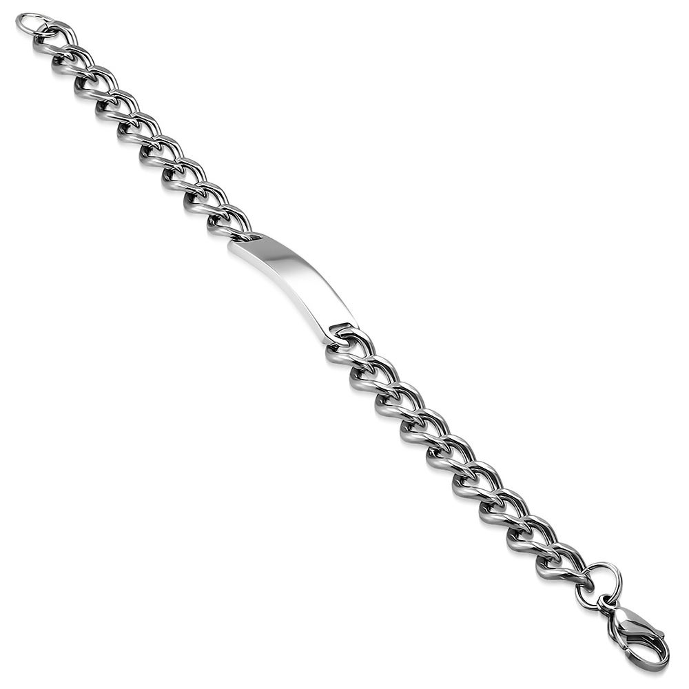 Náramok z chirurgickej ocele - kubánsky vzor s platničkou, dlžka 22 cm, šírka 9,5 mm