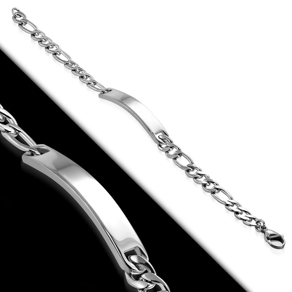 Náramok z chirurgickej ocele - figaro vzor 3x1 s platničkou, dlžka 20 cm, šírka 8 mm