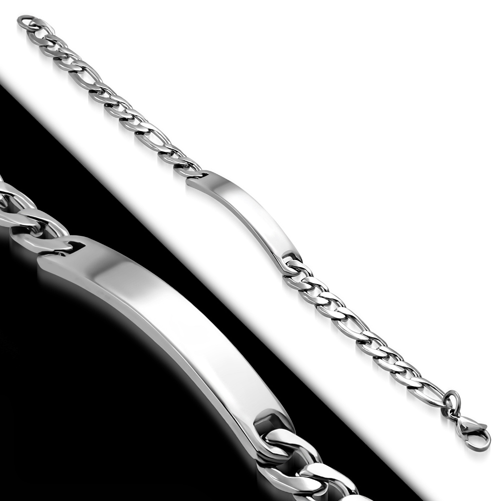Náramok z chirurgickej ocele - figaro vzor 3x1 s platničkou, dlžka 21 cm, šírka 8 mm