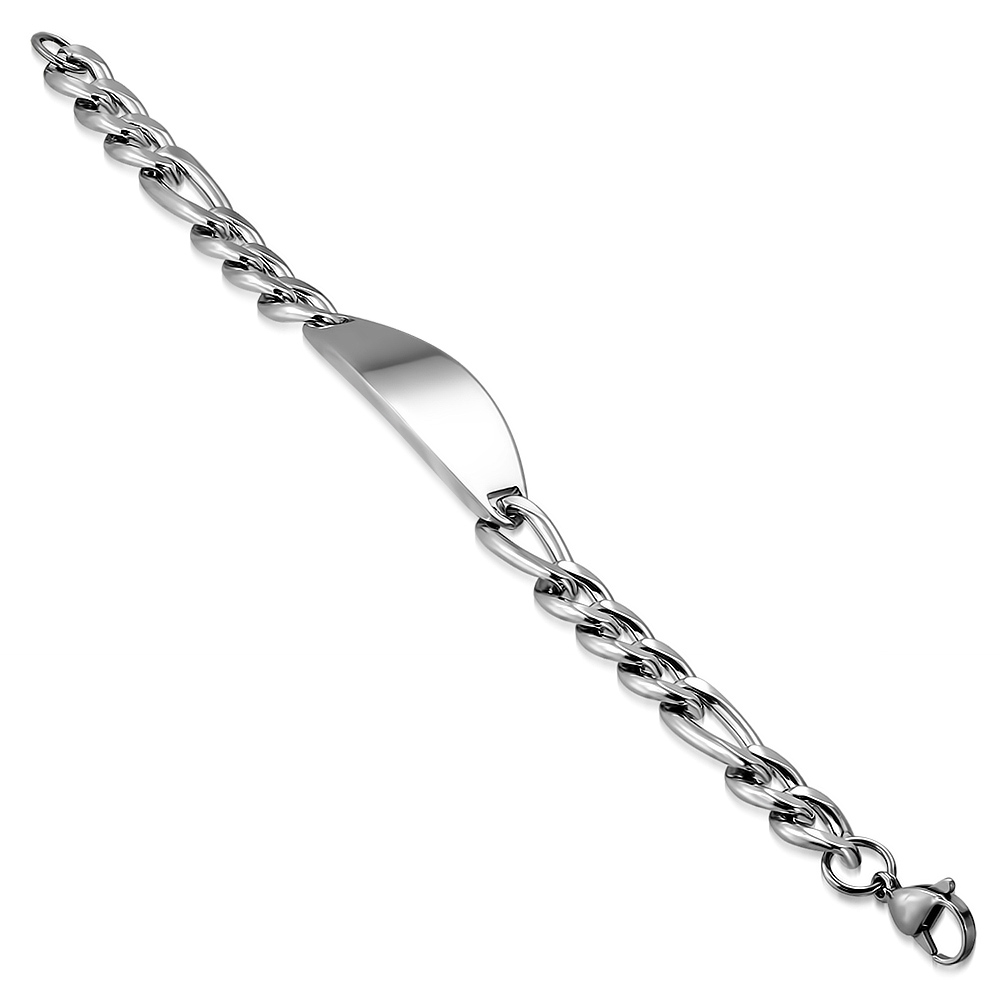 Náramok z chirurgickej ocele - figaro vzor 3x1 s platničkou, dlžka 22 cm, šírka 18 mm