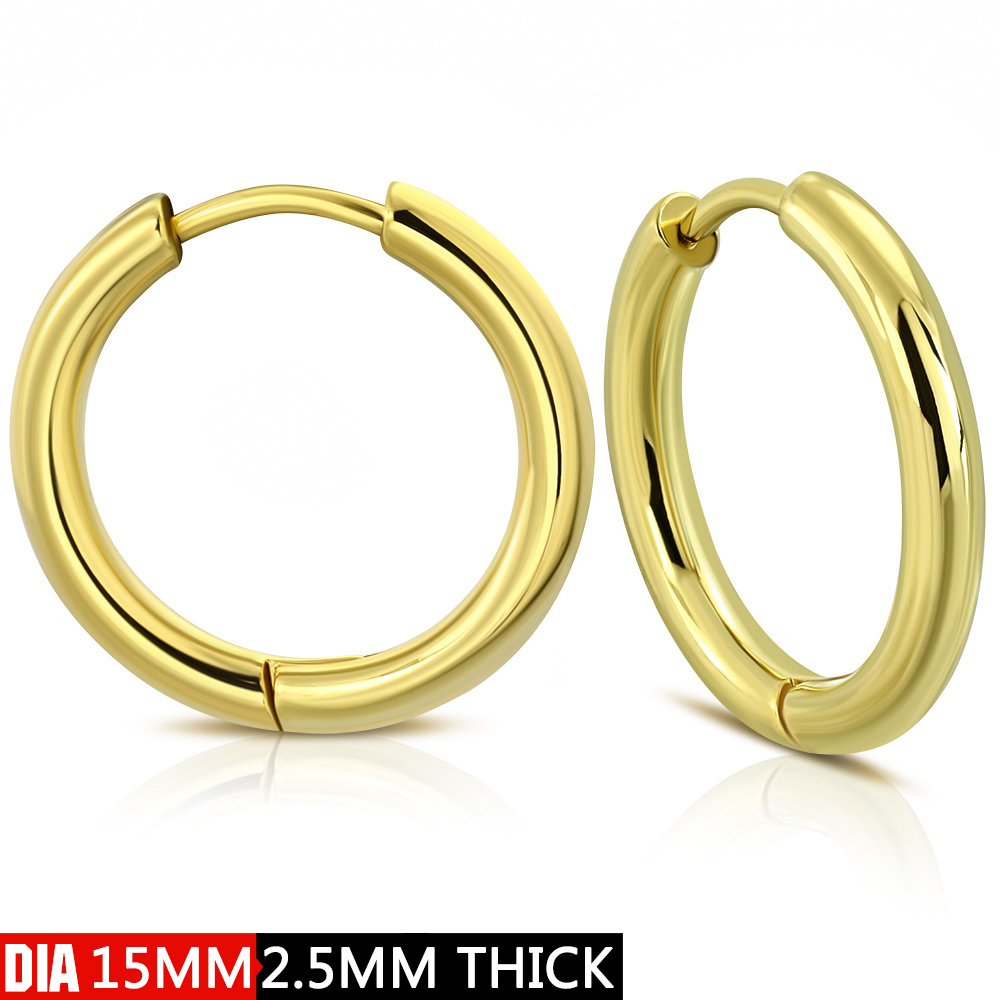 Náušnice z chirurgickej ocele pozlátene, kruhy 15 mm priemer