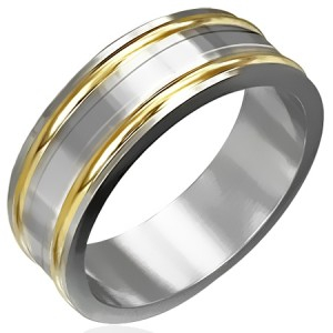 Oceľová obrúčka s dvoma pozlátenými prúžkami