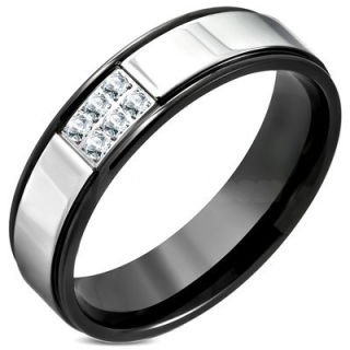 Prsteň s chirurgickej ocele, 6 mm nehrdzavejúca oceľ, snubný prsteň, s bielymi krištálikmi