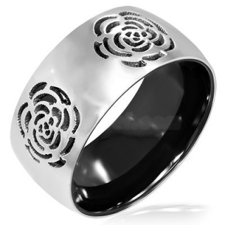 Oceľová pohodlná praktická obrúčka so vzorom ruže dookola