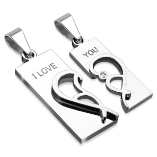 Oceľový dvojprívesok - srdce "I love you"