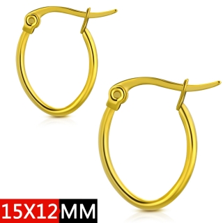 Náušnice z chirurgickej ocele pozlátene, kruhy 15 x 12 mm priemer