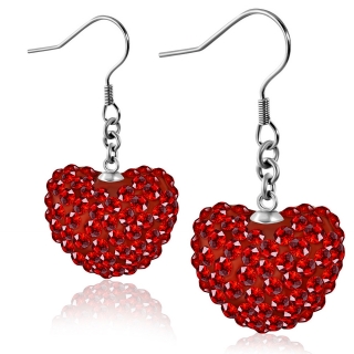 Oceľové náušnice - červené srdiečko