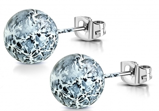 Oceľové náušnice - modrobiela gulička