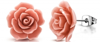 Náušnice z chirurgickej ocele, nerezová oceľ, ružová kvetina  (pár náušníc)