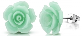 Náušnice z chirurgickej ocele, nerezová oceľ, zelenkavá kvetina  (pár náušníc)