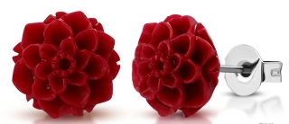 Náušnice z chirurgickej ocele, nerezová oceľ, červená kvetina  (pár náušníc)