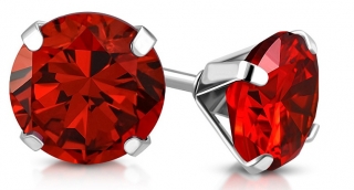 Oceľové náušnice červené krištálové očko, 10 mm