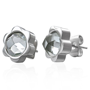 Oceľové náušnice s bielym kameňom