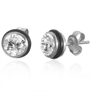 Oceľové náušnice s bielym kameňom
