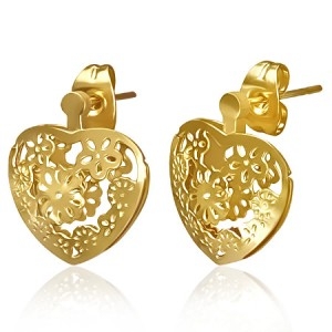 Pozlátené oceľové náušnice - srdiečko