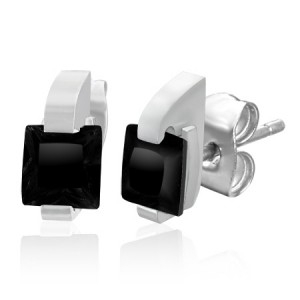 Oceľové náušnice čierne krištálové očko